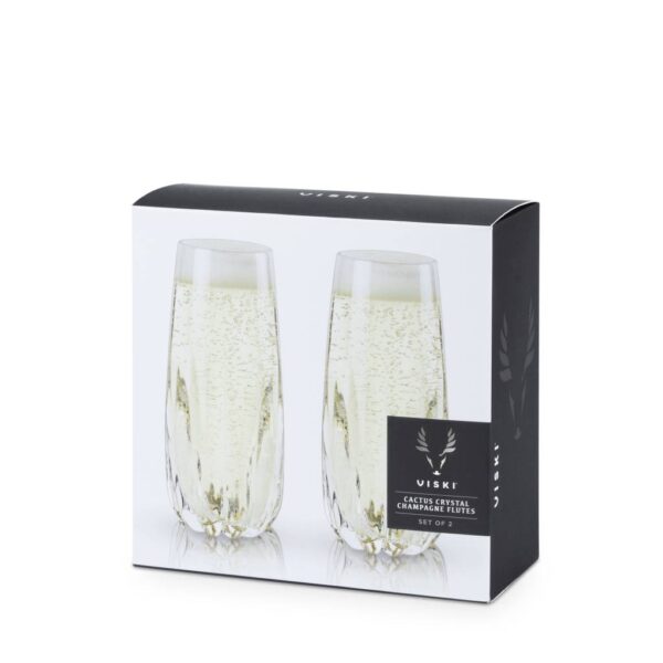 Raye™ Cactus Crystal Champagne Flute (Set of 2) by Viski - Afbeelding 3